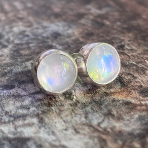 Rainbow Moonstone Studs