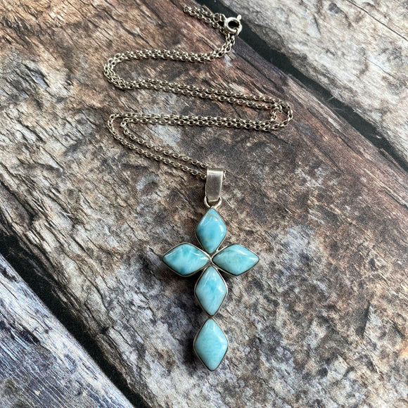 Vintage Larimar and Onyx Cross